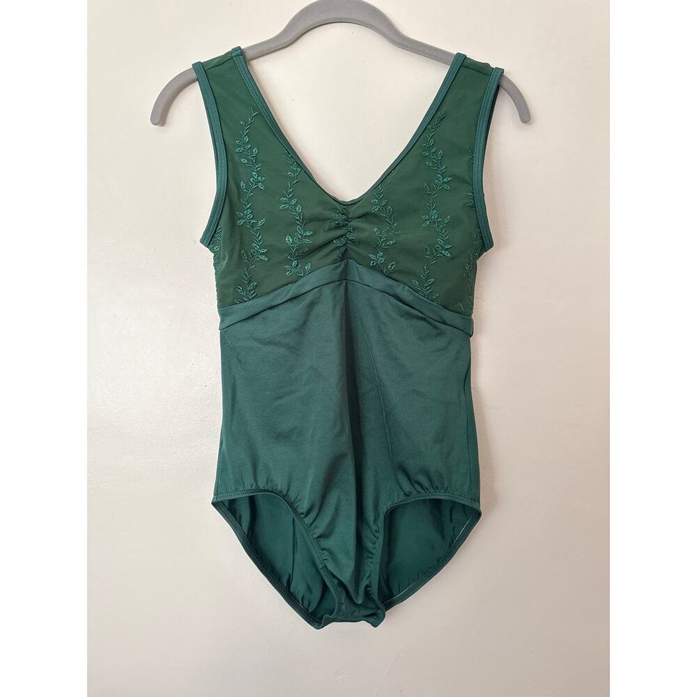 New Suffolk Embroidered Mesh Green Tank Leotard L